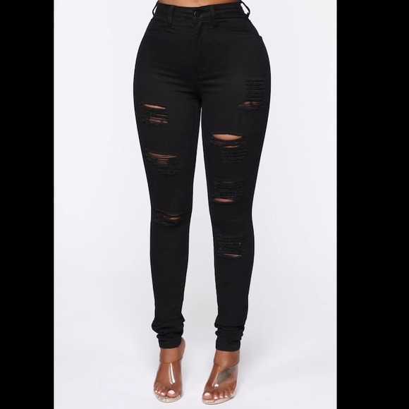 DISTRESSED BLACK JEANS - Picture 2 of 4